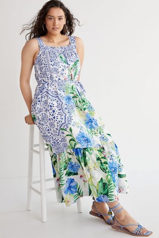 Maeve Bouquet Flounced Maxi Dress Blue Motif / mixed floral prints