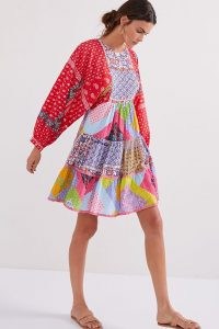 Let Me Be Patchwork Tiered Mini Dress / multicoloured patch print dresses