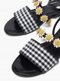 FABRIZIO VITI Bea floral-appliqué gingham and leather sandals / checked daisy embellished flats