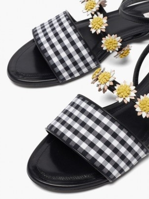 FABRIZIO VITI Bea floral-appliqué gingham and leather sandals / checked daisy embellished flats