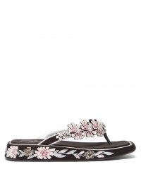 ROGER VIVIER Vivier Blossom hand-painted flatform sandals / floral toe post flatforms