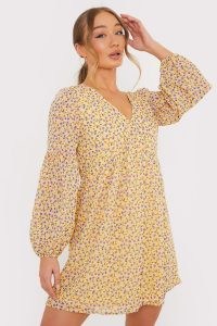 BROOKE VINCENT LEMON FLORAL PUFF SLEEVE SWING MINI DRESS ~ feminine balloon sleeve dresses