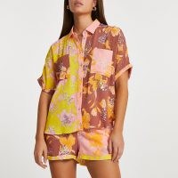 RIVER ISLAND Brown floral embellished shirt / sequinned shirts