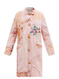 BY WALID Clara embroidered 1920s-linen coat in pink / floral patchwork coats