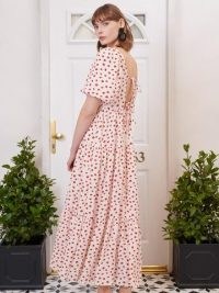 sister jane Petal Post Tiered Midi Dress / drapy open back floral dresses