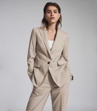 REISS EMILY WOOL BLEND TAILORED BLAZER OATMEAL ~ single breasted blazers