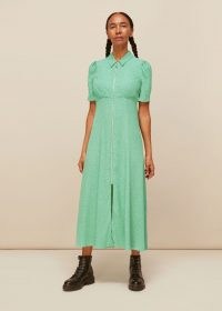 WHISTLES SCATTERED BLOOM MIDI DRESS / green vintage style summer dresses