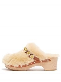 FABRIZIO VITI Jean floral-appliqué shearling clogs / fluffy daisy embellished clog shoes