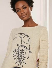 BODEN Kesteven Cashmere Jumper / oatmeal melange toucan bird print jumpers