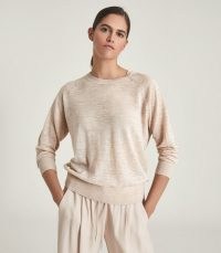 REISS LULA ALPACA LINEN BLEND TOP PINK / casual long sleeve crew neck