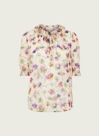 L.K. BENNETT MARGOT CREAM DAISY PRINT CRINKLE GEORGETTE BLOUSE / blouses with vintage floral prints