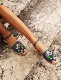 BODEN Peggy Espadrilles Chambray Toucan / blue denim bird embroidered espadrille sandals