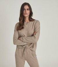 REISS PIPER BRUSHED LOUNGEWEAR SWEATSHIRT CAMEL / light brown crew neck tops