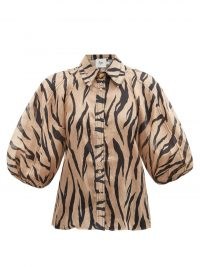 AJE Nouveau zebra-print cotton shirt / balloon sleeve shirts