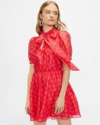 TED BAKER DOTTYY Puff sleeve mini dress / floral fit and flare pussy bow dresses