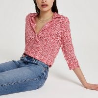 RIVER ISLAND Red floral print long sleeve shirt / women’s printed shirts