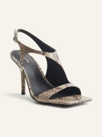 REFORMATION Adut Cutout High Heel Sandal / square toe cut out sandals / snake embossed heels