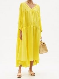 ANAAK Airi tiered silk-habotai maxi dress in yellow ~ bright loose fit summer dresses