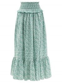 LORETTA CAPONI Amira shirred floral-print cotton skirt / classic summer tiered hem skirts