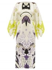 VALENTINO Arazzo-print silk-cady midi dress / kimono sleeve dresses