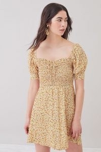 Faithfull the Brand Dulcia Puff-Sleeve Mini Dress / floral sweetheart neckline dresses