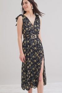 Sabina Kimber Floral-Print Midi Dress / sleeveless belted dresses