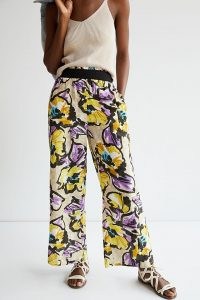 Maeve Pull-On Wide-Leg Trousers Purple Motif / bold floral print pants