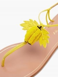 AQUAZZURA Bananita beaded leather sandals / yellow banana embellished skinny strap flats / fruit on summer footwear