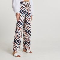 RIVER ISLAND Brown animal printed wide leg joggers