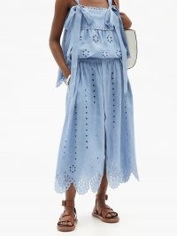 VITA KIN Colette broderie-anglaise linen midi skirt / pale blue scalloped hem skirts