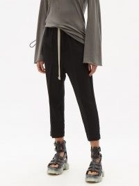 RICK OWENS Drawstring cropped wool-blend trousers ~ black crop hem pants