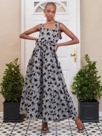 SISTER JANE DREAM Fondly Floral Tiered Maxi Dress Black and Grey