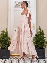 SISTER JANE DREAM Isabella Tiered Maxi Dress Champagne Blush / pink floral high low hem occasion dresses