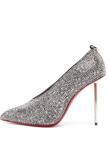 CHRISTIAN LOUBOUTIN Et Pic Et 100 high-cut crystal and leather pumps / galvanised metal heel court shoes / sparkling high cut vamp courts