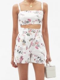 EMILIA WICKSTEAD Fabiola floral-print faille cropped top / strappy crop tops