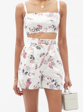 EMILIA WICKSTEAD Fabiola floral-print faille cropped top / strappy crop tops