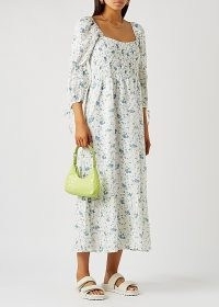 FAITHFULL THE BRAND Marita floral-print linen midi dress / white smocked bodice summer dresses