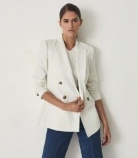 REISS FAYE LINEN BLEND DOUBLE BREASTED BLAZER ~ women’s chic summer blazers