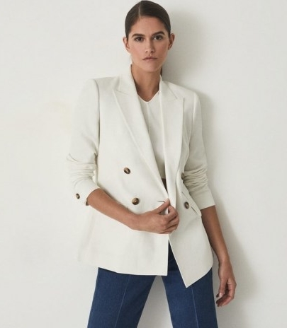 REISS FAYE LINEN BLEND DOUBLE BREASTED BLAZER ~ women’s chic summer blazers