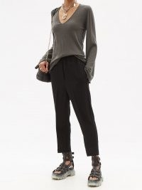 RICK OWENS Flared-sleeve V-neck wool top in grey