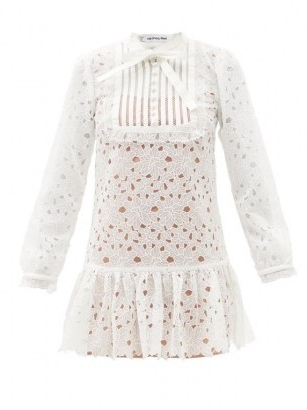 SELF-PORTRAIT Floral guipure-lace mini dress in white