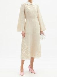 FENDI Floral-appliqué linen midi dress