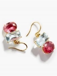 IRENE NEUWIRTH Gemmy Gem aqua, tourmaline & 18kt gold earrings ~ pale blue and pink gemstone drops ~ coloured gemstones