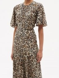 RAEY Godet-pleat short-sleeve silk dress / leopard print dresses