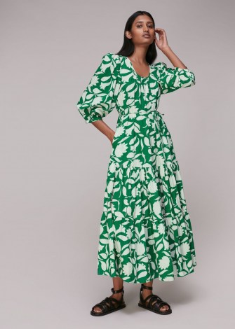 Whistles MARNI PRINT TRAPEZE DRESS – green printed tier hem dresses