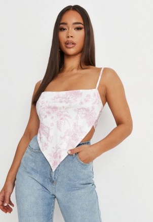 MISSGUIDED helena critchley edit pink floral print slinky scarf top ~ strappy tops