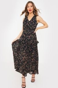 JAC JOSSA BLACK FLORAL PRINT PLEATED MIDAXI DRESS