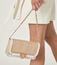 REISS LEXI SMALL SMALL RAFFIA BAGUETTE BAG NATURAL