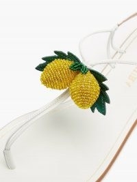 AQUAZZURA Limoncello beaded leather sandals / white strappy lemon embellished flats / fruit on footwear
