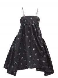 CECILIE BAHNSEN Lisbeth floral-embroidered taffeta dress / black voluminous skinny strap dresses